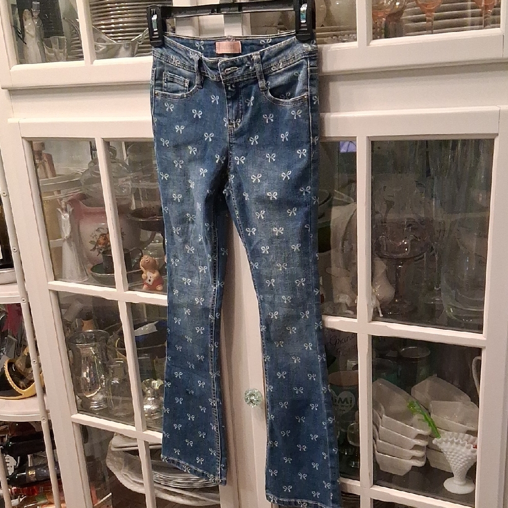 Squeeze Blue Flare Jeans with Bow Design